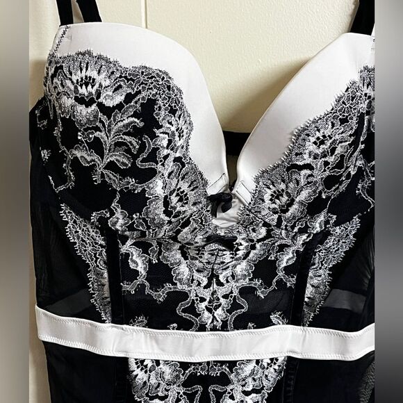 VTG Victoria Secret Black Bombshell Babydoll Chemise 36C satin Push up bra Y2K - Picture 2 of 11